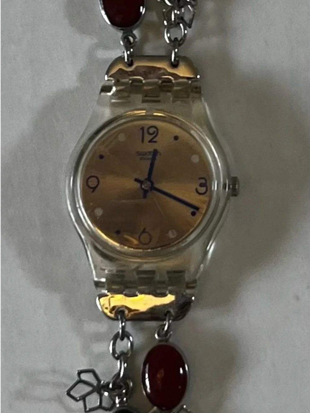 Swatch Vintage Women's Multi-Color Stone Bracelet Watch - Silver Dial